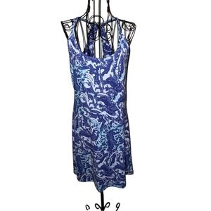 Dakini Sporty Printed Blue Unpadded BraTop Knee Length Vacation Dress sz M
